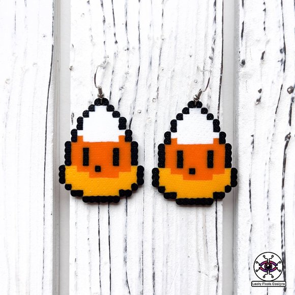Halloween Perler Candy Corn Earrings - Picture 1 of 3
